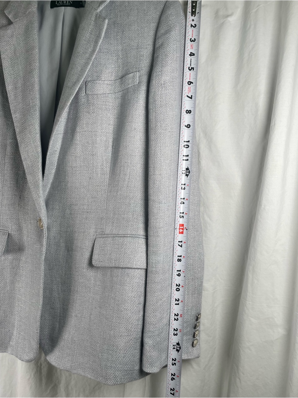 Ralph Lauren Light Blue/Gray Single-Button Herringbone Linen Blazer - Picture 16 of 16